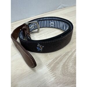 Peter Millar Men's 38 Needlepoint Brown Leather Belt Bagpiper Logo Made in USA